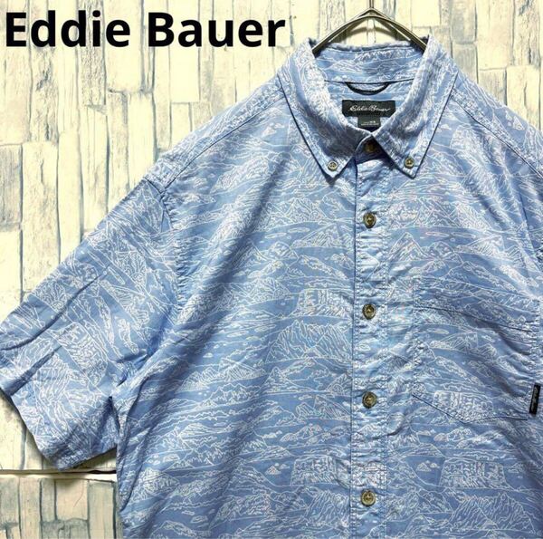 Eddie Bauer エディーバウアー デザインシャツ 柄シャツ 総柄 アロハシャツ ガラシャツ BDシャツ ボタンダウンシャツ 半袖 XS マウンテン