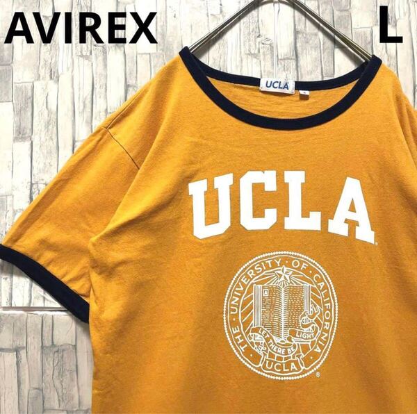 AVIREX アヴィレックス 半袖 リンガーネック Tシャツ UCLA 大学 ユーシーエルエー サイズL デカロゴ カレッジロゴ メンズ