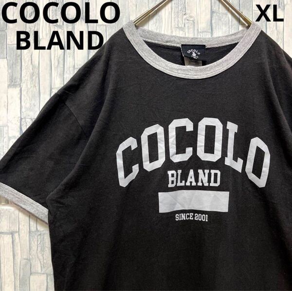 COCOLO BLAND ココロブランド リンガーネックTシャツ 半袖 ブラック サイズXL ビッグロゴ デカロゴ メンズ