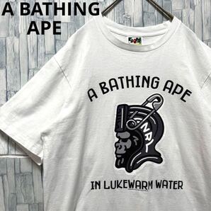 A BATHING APE アベイシングエイプ 半袖 Tシャツ サイズM デカロゴ ビッグロゴ アーチロゴ ホワイト シングルステッチ IN LUKEWARM WARTER