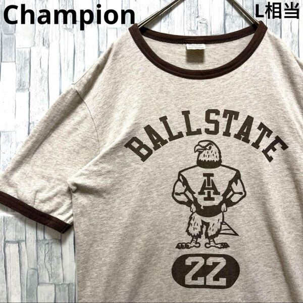 Champion チャンピオン 半袖 リンガー ネック Tシャツ M カレッジロゴ ボールステート BALL STATE 3段 鷹 鷲 イーグル シングルステッチ