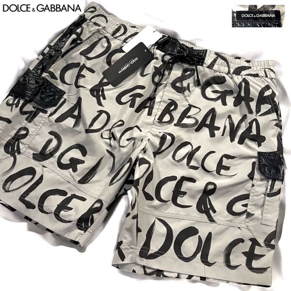 新品タグ付き/Lサイズ●最高級 ドルチェ&ガッバーナ ショート ハーフパンツ 水着 スイムウエア DOLCE&GABBANA ロゴ総柄 ロゴタグ 希少