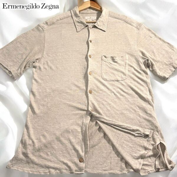 極美品/XLサイズ●最高級 エルメネジルド ゼニア リネン100% 半袖シャツ 羽織り Ermenegildo Zegna 麻 サマー 夏 ストレッチ◎ イタリア製