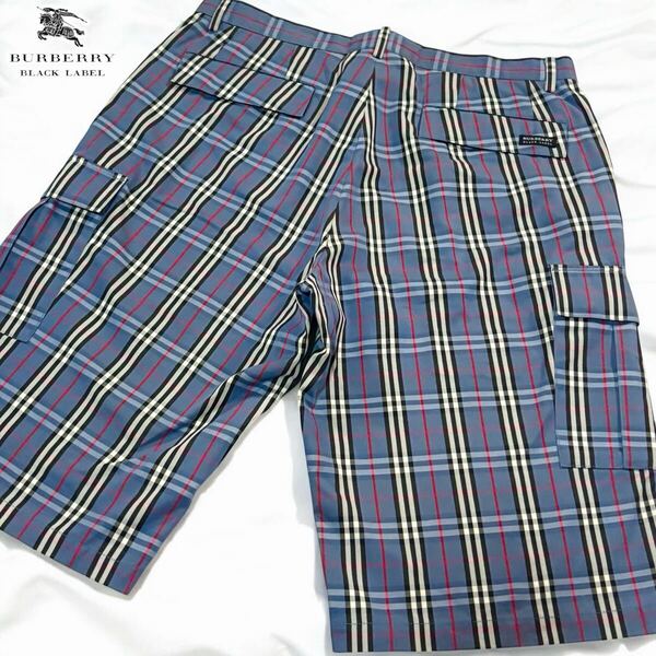 未使用級/XLサイズ●バーバリーブラックレーベル ハーフパンツ カーゴ 半ズボン BURBERRY BLACK LABEL ノバチェック総柄 ロゴタグ 85