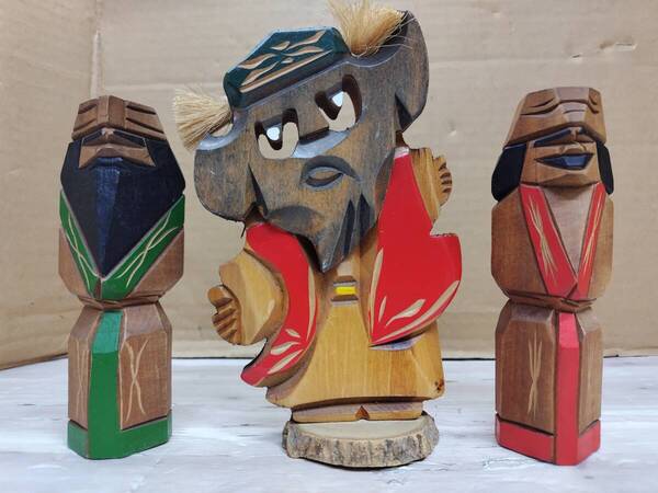 3体セット アイヌ 木彫り 北海道民芸品 コロポックル こけし Ainu 昭和レトロ