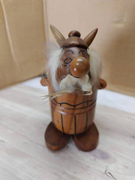 バイキング 北欧 木製 置物 1970年代 アステリックス&オベリックス ヴィンテージ 手作り工芸品 ASTERIX et OBELIX 1970's