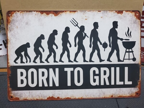 1点のみ│グリルするために生まれた│BBQ│バーベキュー│レトロブリキ看板│メタルサイン│アメリカン海外雑貨│ガレージ、店舗│輸入品