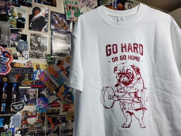 新品│ハードにやるか、家に帰るか│筋トレ│ジム輸入Tシャツ│海外インポート品│サイズL│ホワイト│白│HIPHOP│ストリート│筋肉