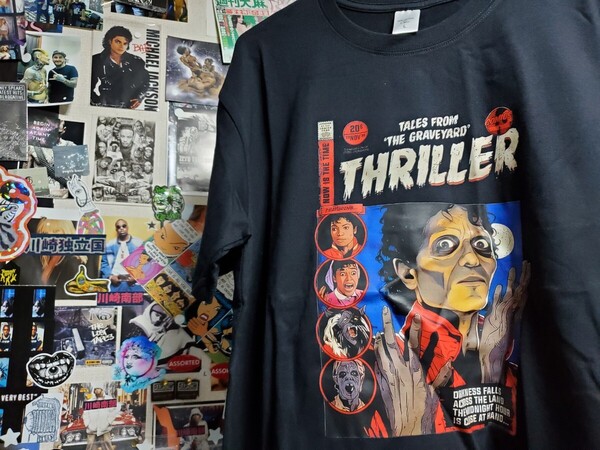 新品│マイケルジャクソン│アメコミ風スリラー│輸入Tシャツ│海外インポート品│サイズL│ブラック│黒│HIPHOP│ストリート