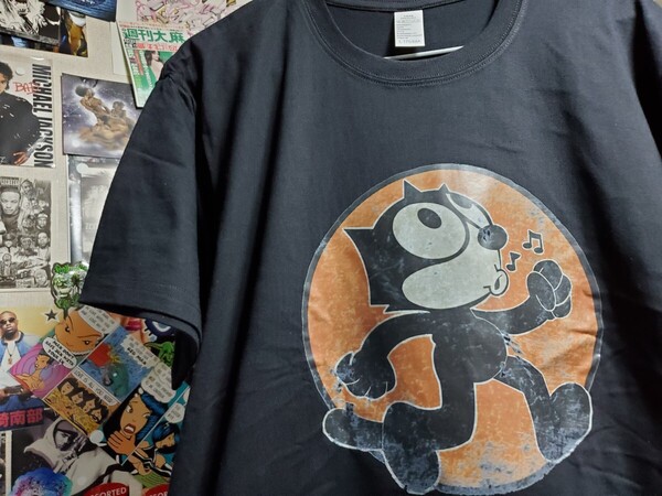 新品│ややプリントに難有りのため激安出品│フィリックス・ザ・キャット│輸入Tシャツ│海外インポート品│サイズL│ブラック│黒