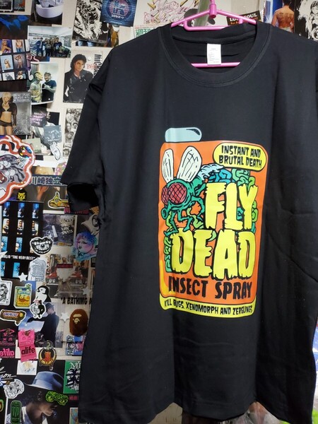 新品│FLY DEAD(殺虫剤)│ファンキー殺虫スプレーアート│輸入Tシャツ│海外インポート品│サイズL│ブラック│黒│HIPHOP│ストリート