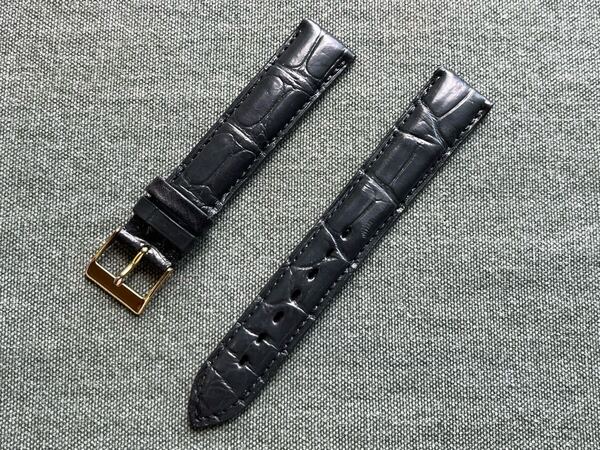 即決!送料無料!フランス直輸入 クロコ時計ベルト 18mm チャコールグレー マットクロコダイル ビンテージデッドストック品 D18-11