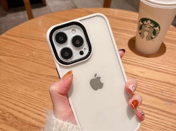 フェミニン シリコン スマホ ケース クリア+ホワイト iPhone13Pro ケース クリア 耐衝撃 カーバー