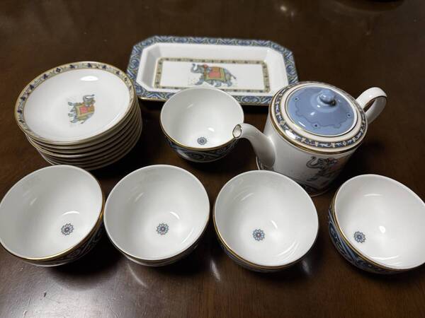 15点 ウェッジウッド ブルーエレファント ジャパニーズティーカップ ポット プレート ミニトレイ Wedgwood BLUE ELEPHANT 日本茶 湯呑 BOX