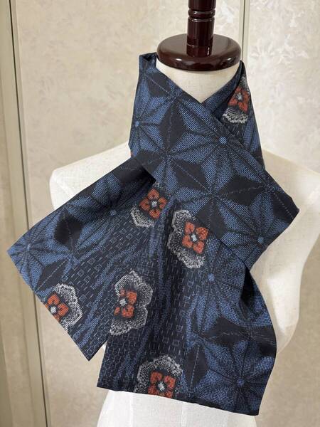 村山大島紬 16×154cm 正絹 リバーシブル マフラー / 襟巻 反物より ハンドメイド 着物 リメイク silk kimono