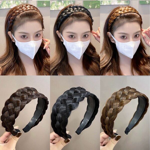 【大人気】三つ編み 編み込み カチューシャ おしゃれ かわいい 簡単 ウィッグ三つ編みヘアアクセサリー ヘッドバンド