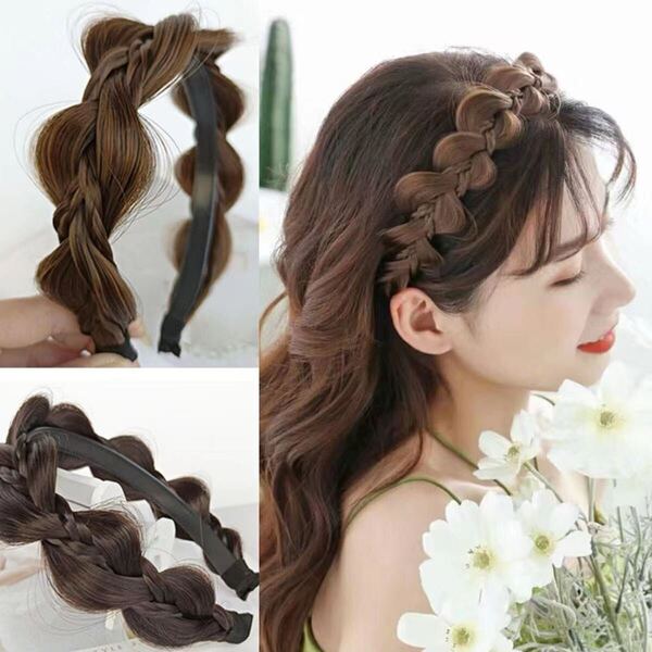 新品 三つ編み 編み込み カチューシャ おしゃれ かわいい 簡単 ヘア ウィッグ三つ編みヘアアクセサリー ヘッドバンド