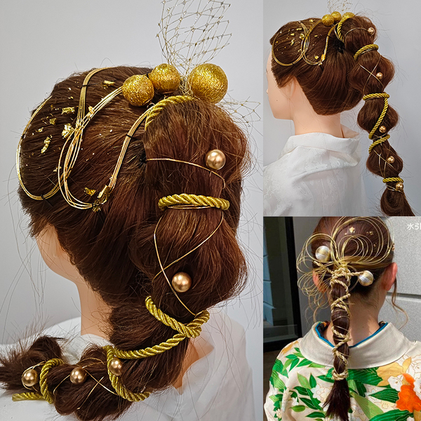 和玉など金箔付 女性和服ヘアアクセサリー 和装用髪飾り 水引 七五三 成人式 かんざし髪飾り 和装小物 成人式 振袖 浴衣 卒業式 袴 結婚式