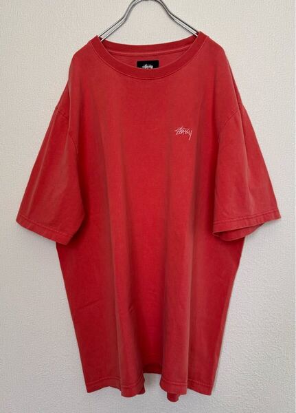 stussy ステューシー オーバーダイ Tシャツ 後染め ピグメント加工 刺繍ロゴ 半袖Tシャツ XL