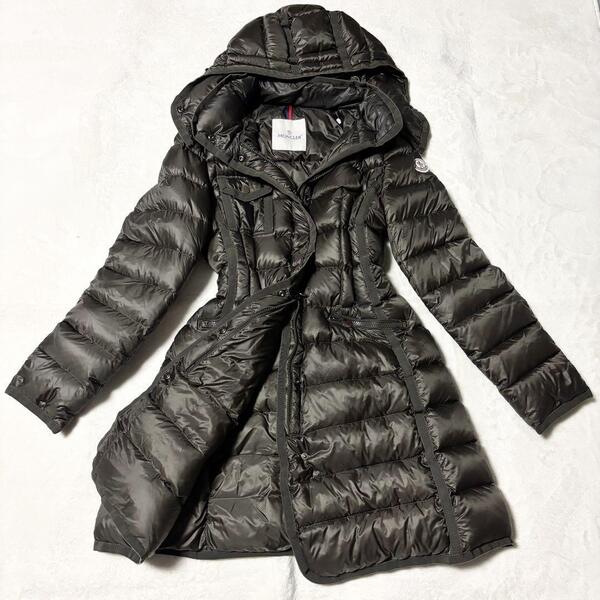 美品 MONCLER モンクレール HERMINE エルミンヌ ダウンコート ブラウン 1 北川景子着用 ダウンジャケット Aライン 肉厚 ワッペン 人気