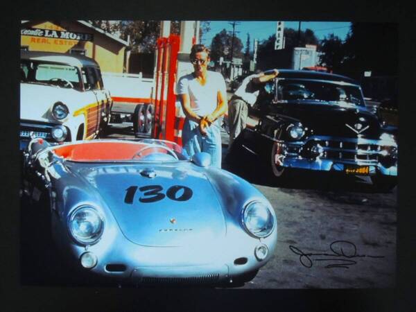A4 額付き ポスター James Dean ジェームズディーン Porsche ポルシェ スパイダー 550 ジェームスディーン 1955 写真 フォトフレーム