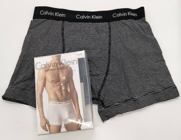【Sサイズ】Calvin Klein(カルバンクライン) コットンストレッチ ボクサーパンツ 黒 ボーダー 1枚 メンズボクサーパンツ 男性下着 U2662