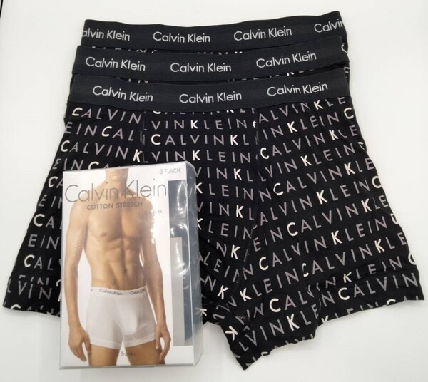 【Lサイズ】Calvin Klein(カルバンクライン) コットンストレッチ ボクサーパンツ ブラック ロゴ 3枚 メンズボクサーパンツ 男性下着 U2662