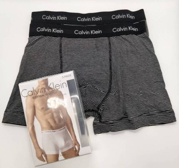 【Sサイズ】Calvin Klein(カルバンクライン) コットンストレッチ ボクサーパンツ 黒 ボーダー 2枚組 メンズボクサーパンツ 男性下着 U2662