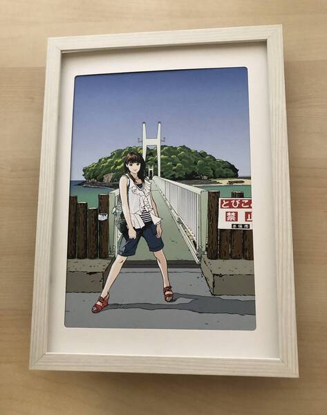 kj ★額装品★ 江口寿史 熊本県 水俣市 観光 貴重イラスト A4額入り ポスター風デザイン 美人画 美女 美少女 漫画 ひばりくん 橋