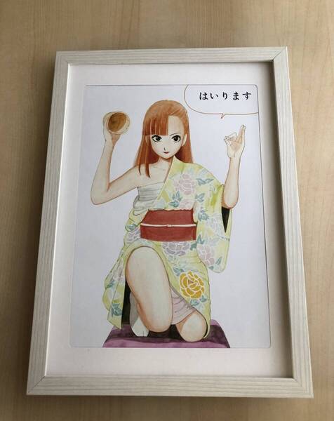 kj ★額装品★ 江口寿史 ストップひばりくん 賭博 貴重イラスト A4サイズ額入り ポスター風デザイン 漫画 和服 着物 美脚 セクシー