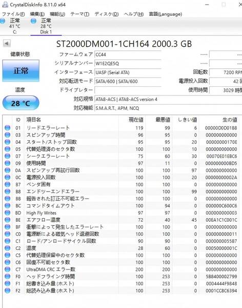 送料無料!ST2000DM001-1CH164 2000.3 GB 3.5インチHDD 中古動作確認19