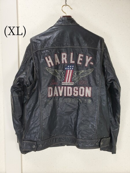 美品◆Harley Davidson ハーレーダビッドソン ヴィンテージ加工 ゴートスキンレザー シングルライダースジャケット メンズ(XL)ブラック/黒