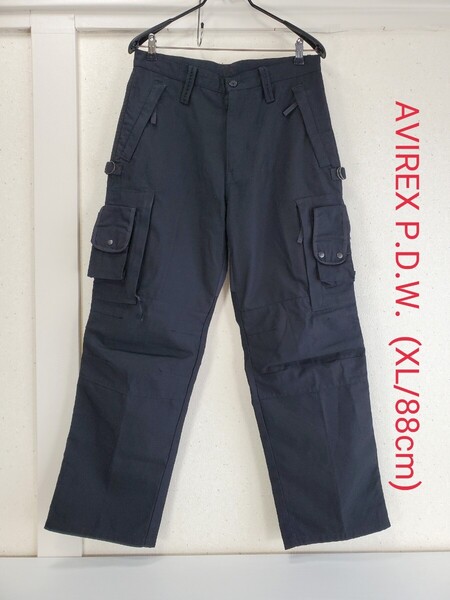 美品◆AVIREX P.D.W. (PDW) アヴィレックス 661600 マルチポケット カーゴパンツ パラシュートパンツ 上野商会(XL■88cm)黒 ブラック