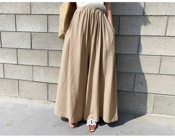 ワイドパンツ ロングパンツ カジュアル シンプル ゆったり ストレッチパンツ レディース M ライトブルー