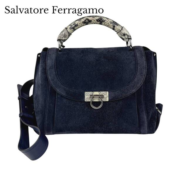 Salvatore Ferragamo サルヴァトーレフェラガモ 2WAYショルダーバッグ ハンドバッグ ソフィア SOFIA ガンチーニ FZ-21 G622 ネイビー