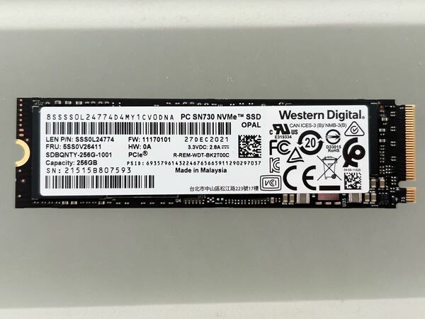 ④ WD PC SN730 NVMe SSD 256GB PCIe Gen3 M.2 2280 SDBQNTY 未使用に近い