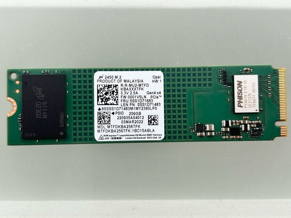 Micron 2450 M.2 2280 NVMe SSD 256GB PCIe Gen4 MTFDKBA256 未使用に近い