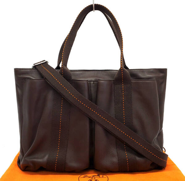 D2634◆未使用【エルメス HERMES】キャラバン ホリゾンタルMM 2way ハンドバッグ◆ショルダー有 ヴォーデルマ ハバナ ブラウン