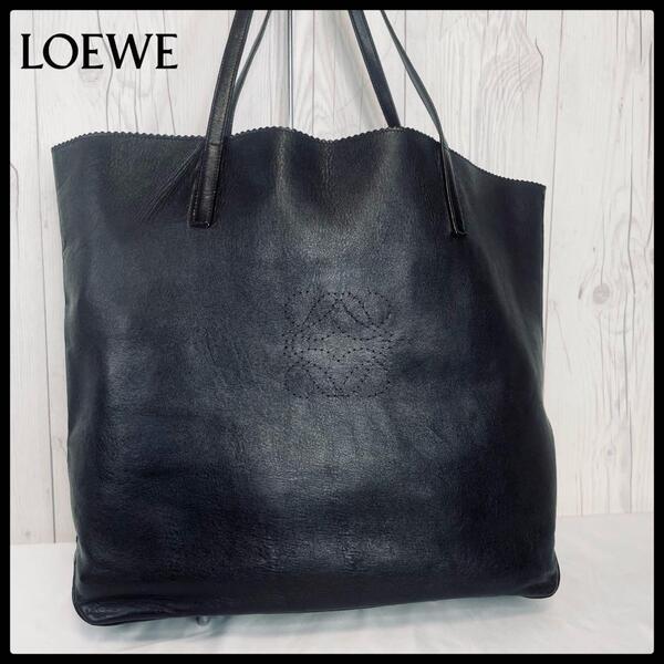 ◆ 美品 ◆ ロエベ LOEWE トートバッグ レザー アナグラム ブラック 黒 バッグ カバン A4 ビジネスバッグ カバン