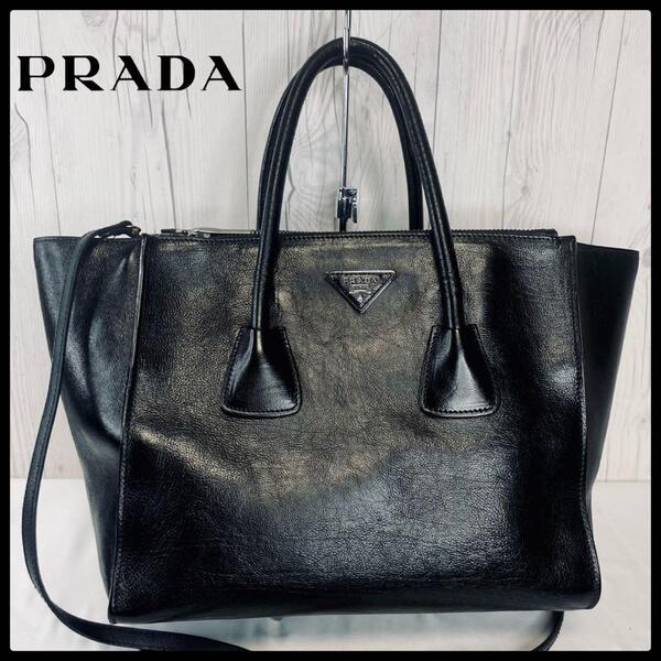 【 美品 】 PRADA プラダ ハンドバッグ レザー ショルダーバッグ 黒 A4 斜め掛け バッグ カバンブラック