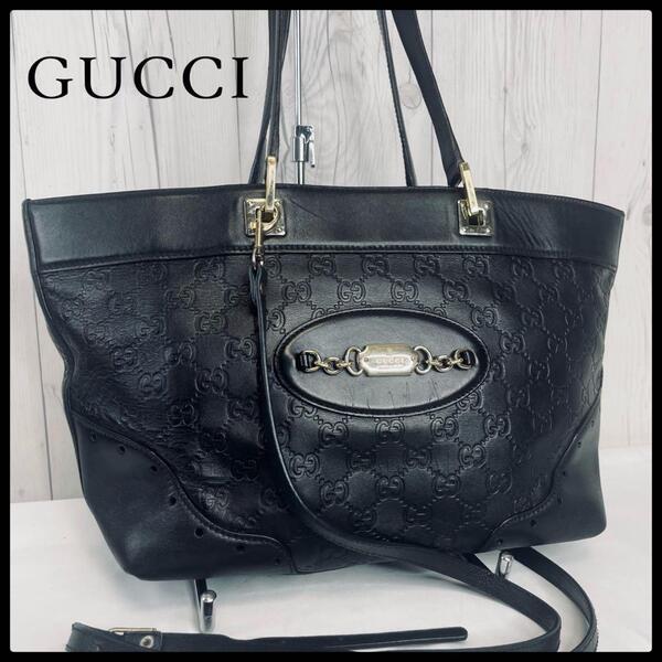 ◆ 美品 ◆ GUCCI グッチ ショルダー バッグ シマ レザー ホースビット 黒 ブラック インターロッキング GG柄 バッグ ハンドバッグ カバン