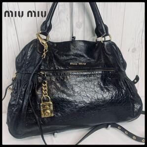 ◆ 美品 ◆ miumiu ミュウミュウ ハンドバッグ 黒 ショルダーバッグ ブラック バッグ カバン A4 斜め掛け