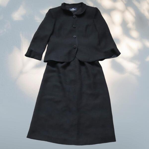 【極美品】Aquascutum/アクアスキュータム ブラック スカートスーツ ブラックフォーマル ブラックスーツ 礼服 喪服 冠婚葬祭