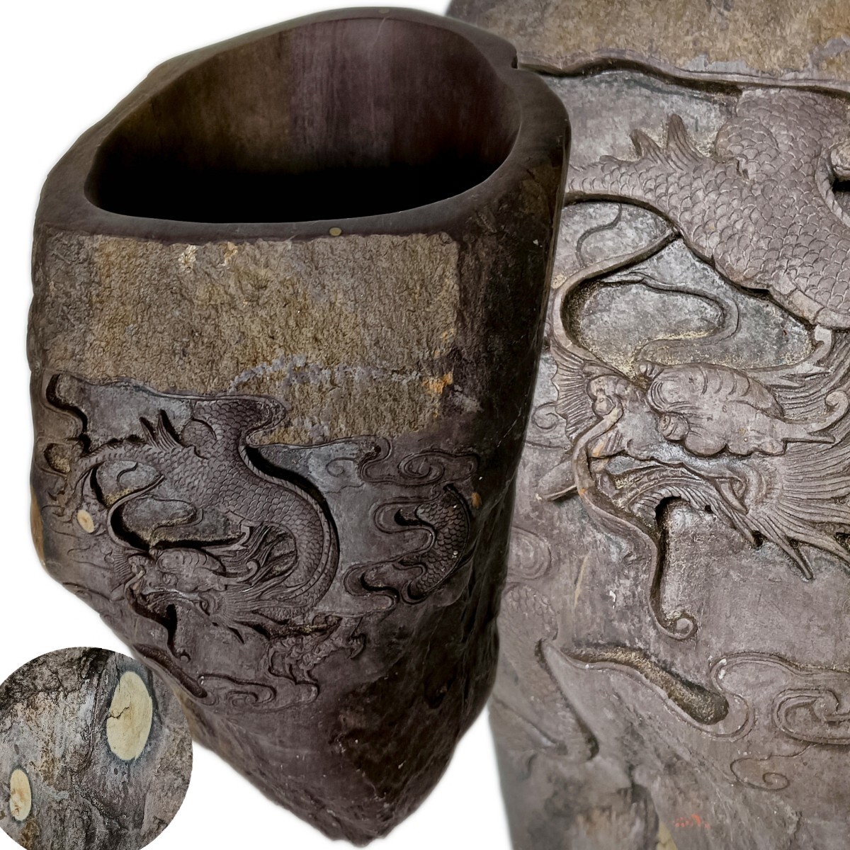 EN821 中国古美術 青花山水紋筆筒・染付山水風景文筆筒 高12.1cm
