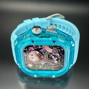 アップルウォッチ ウルトラ 49mm ブルー クリア ケース ラバー ベルト ゴールデンコンセプト