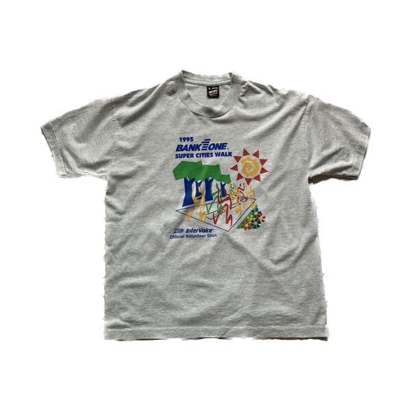 【USA製】80s フルーツオブザルーム マラソンプリントTシャツ XL 古着 Fruit of the loom アッシュグレー 袖裾シングルステッチ ビンテージ