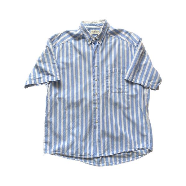 【雰囲気◎】90s セントジョンズベイ ストライプ半袖コットンシャツ XL 古着 ST.JOHN'S BAY ヴィンテージ ビンテージ アメリカ USA 希少品