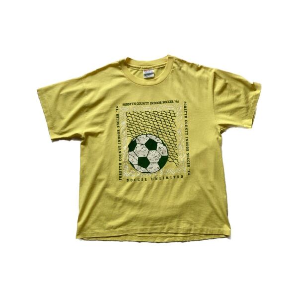 【雰囲気◎】90s Hanes ヴィンテージプリントTシャツ L USA製 古着 アメリカ製 ビンテージ ヘインズ サッカーボール 袖裾シングル 美品