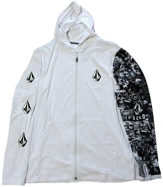 ボルコム フード ジップアップ 長袖 ラッシュガード Mサイズ ホワイト A9312203 Volcom ICONIC STONE COLLAGE