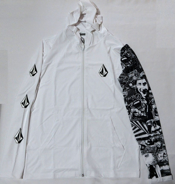 ボルコム フード ジップアップ 長袖 ラッシュガード Sサイズ ホワイト A9312203 Volcom ICONIC STONE COLLAGE